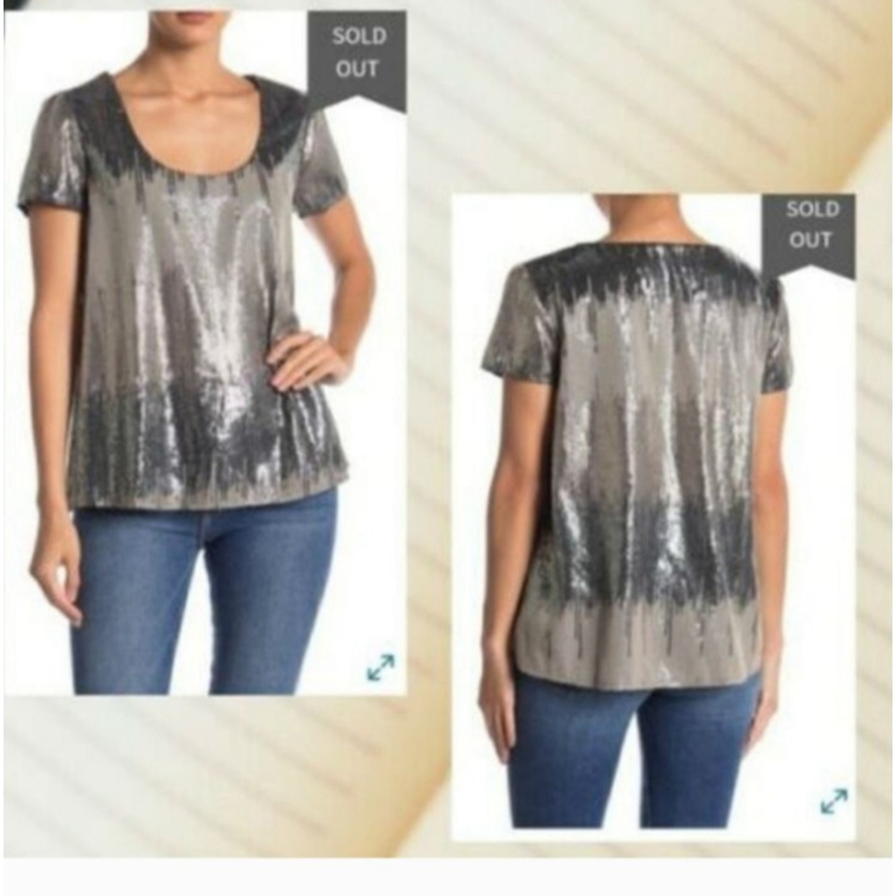 Show Me Your MuMu Top Blouse Size Large Gold Silver Colorblock Sequins Lola
